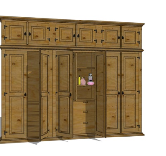 现代实木衣柜su模型