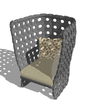 现代藤编高靠背休闲椅su模型