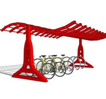 现代单车停车棚su模型