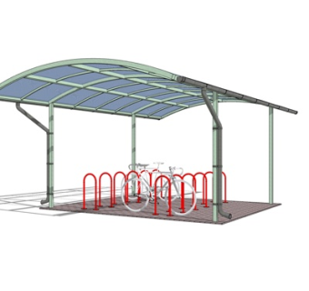 现代单车停车棚su模型