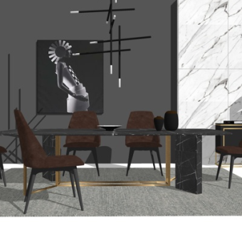 现代餐桌椅su模型