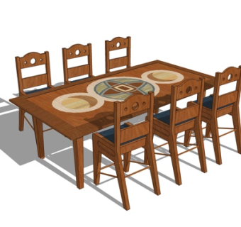 新中式餐桌椅su模型