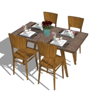 新中式餐桌椅su模型