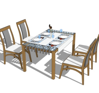 新中式餐桌椅su模型