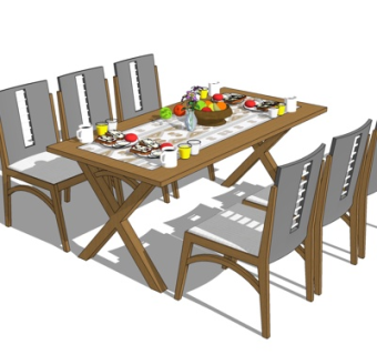 北欧餐桌su模型