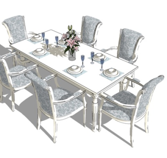 简欧餐桌su模型
