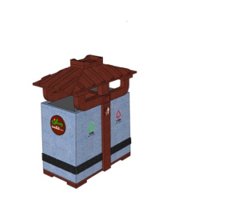 新中式垃圾桶su模型