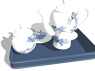 新中式茶具su模型