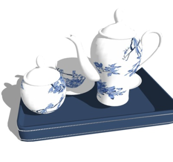 新中式茶具su模型