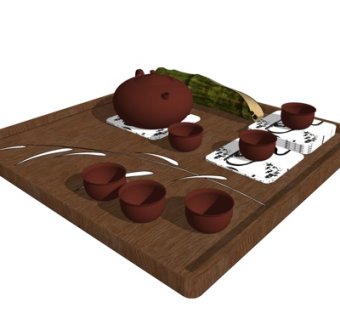 新中式茶具su模型