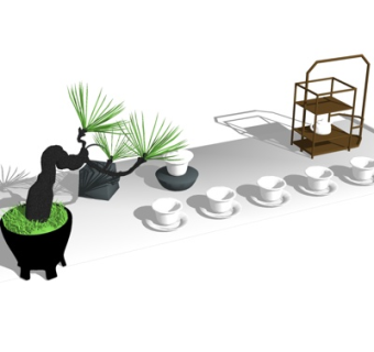 新中式茶具su模型