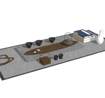 新中式茶具su模型