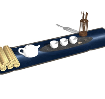 新中式茶具su模型