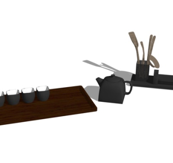 新中式茶具su模型