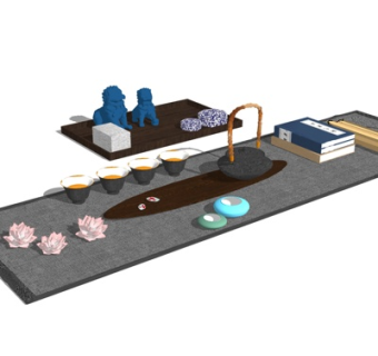 新中式茶具su模型