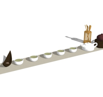 新中式茶具su模型