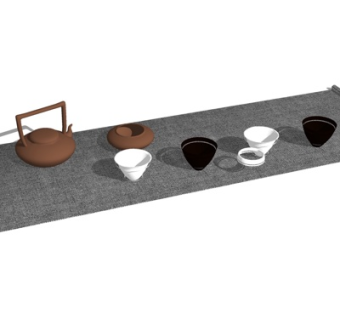 新中式茶具su模型