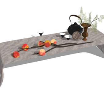 新中式茶具su模型