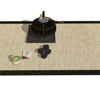 新中式茶具su模型