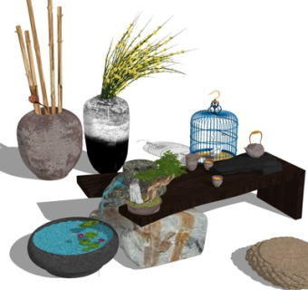 新中式茶具su模型