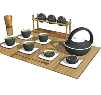 新中式茶具su模型