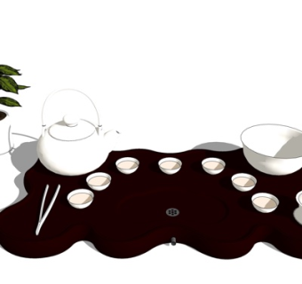 新中式茶具su模型