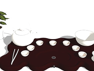 新中式茶具su模型