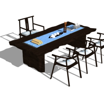 新中式茶桌椅su模型