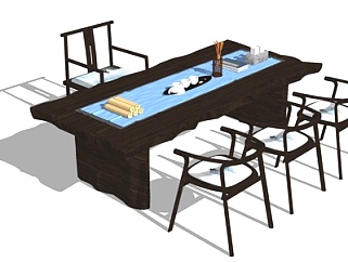 新中式茶桌椅su模型