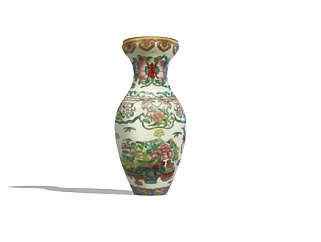新中式彩绘花瓶su模型
