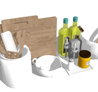 现代砧板调料厨具su模型