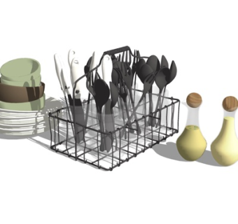 现代碗碟刀叉餐具组合su模型