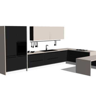 现代实木橱柜su模型