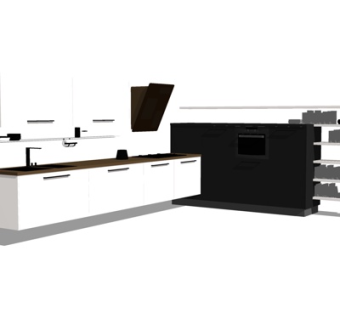 现代实木橱柜su模型