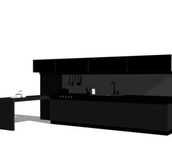 现代实木橱柜su模型