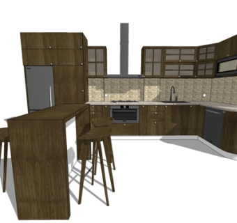 现代实木橱柜su模型