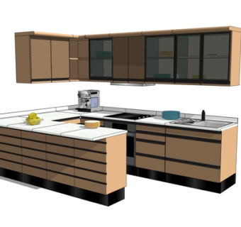现代实木橱柜su模型