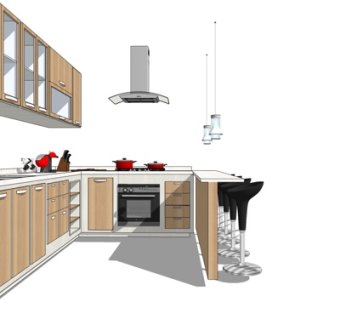 现代实木橱柜su模型