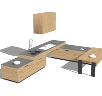 现代实木橱柜su模型