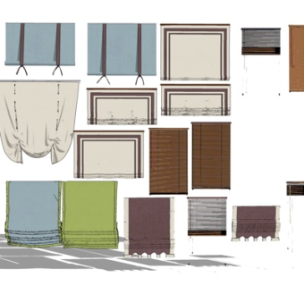 现代窗帘组合su模型