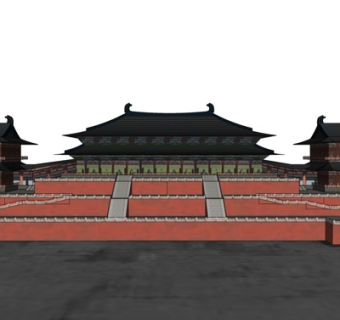 中式宫殿阁楼su模型