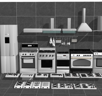 现代油烟机煤气灶集成灶组合su模型