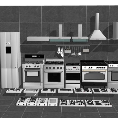 现代油烟机煤气灶集成灶组合su模型