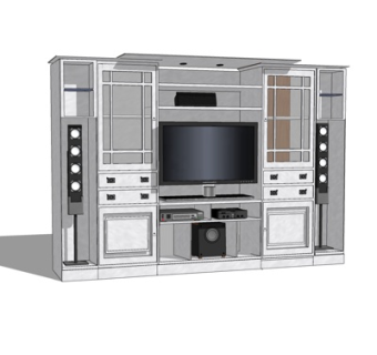 现代实木电视柜su模型