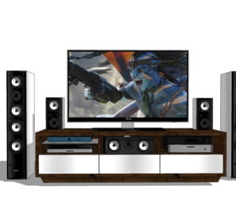 现代实木电视柜su模型