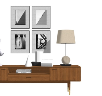 现代实木电视柜su模型