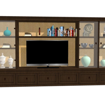 新中式装饰柜电视柜su模型