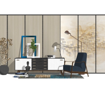 现代实木边柜su模型