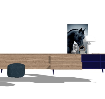 现代实木电视柜su模型