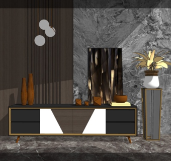 现代轻奢电视柜su模型